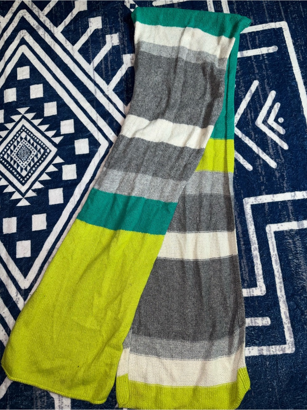 Old Navy Striped Knit Scarf in Gray, White, Teal, and Lime